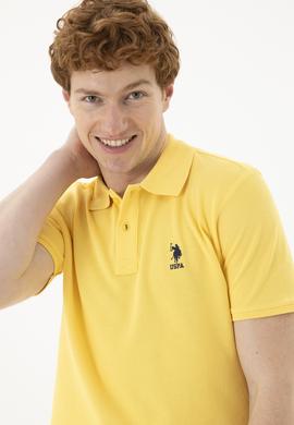 Erkek Slim Fit Polo Yaka Sarı Basic Tişört - 50289344063