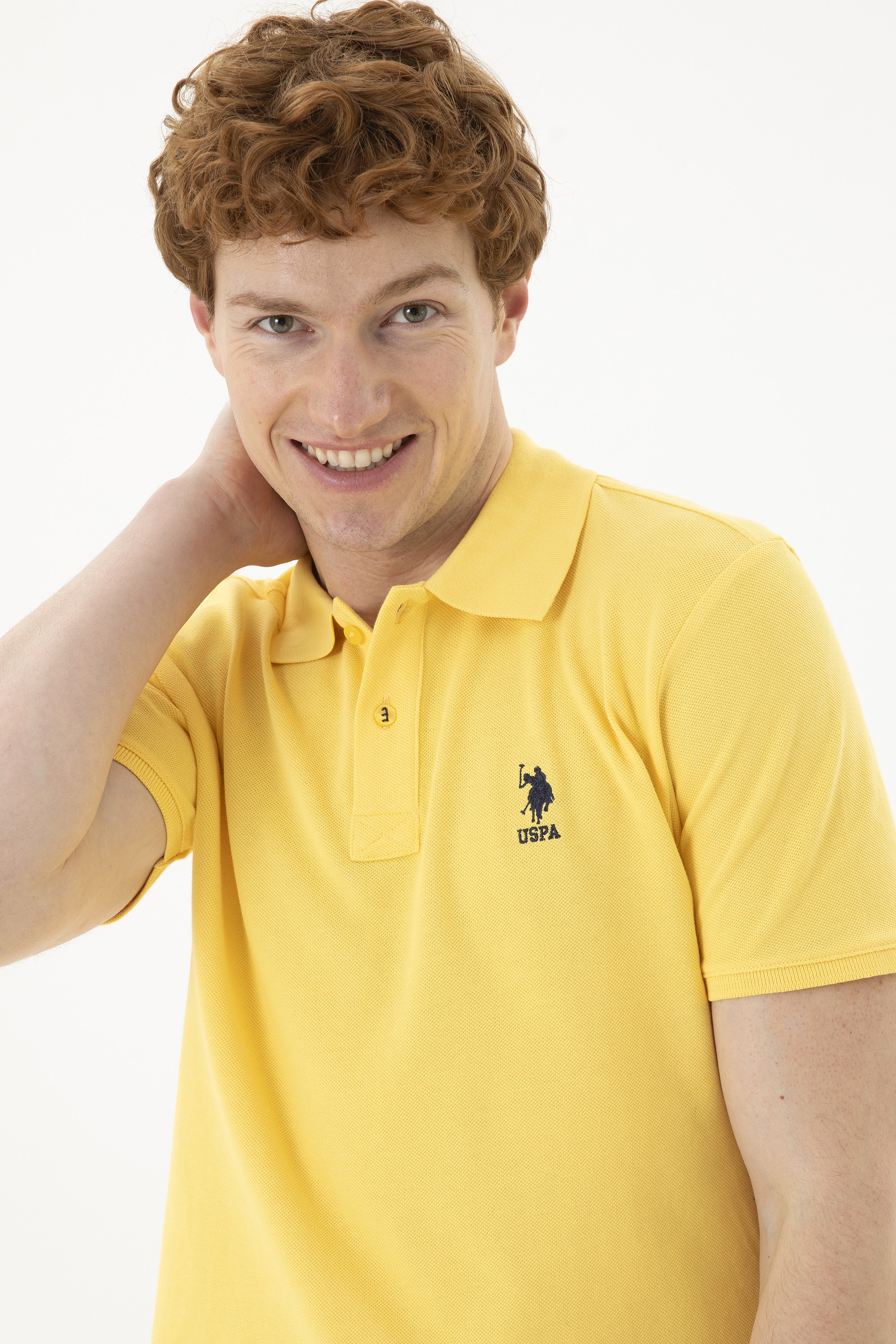 Erkek Slim Fit Polo Yaka Sarı Basic Tişört - Image 2