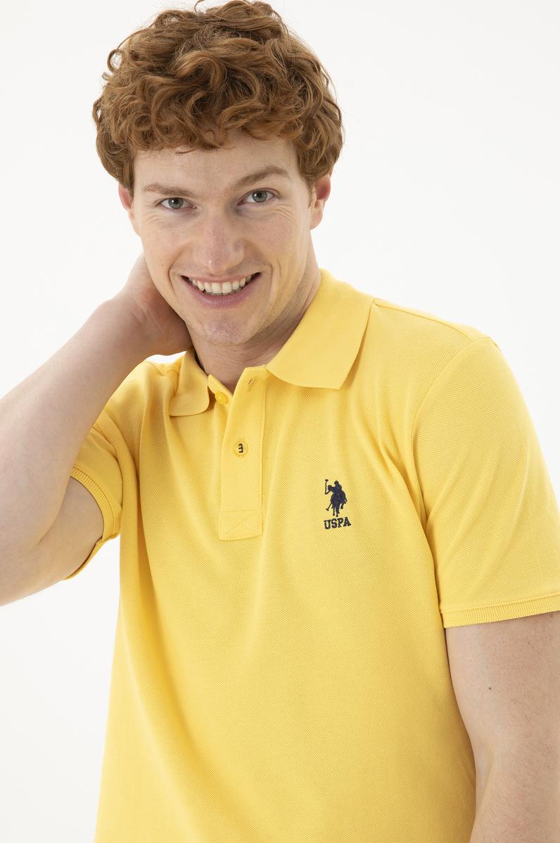 Erkek Slim Fit Polo Yaka Sarı Basic Tişört