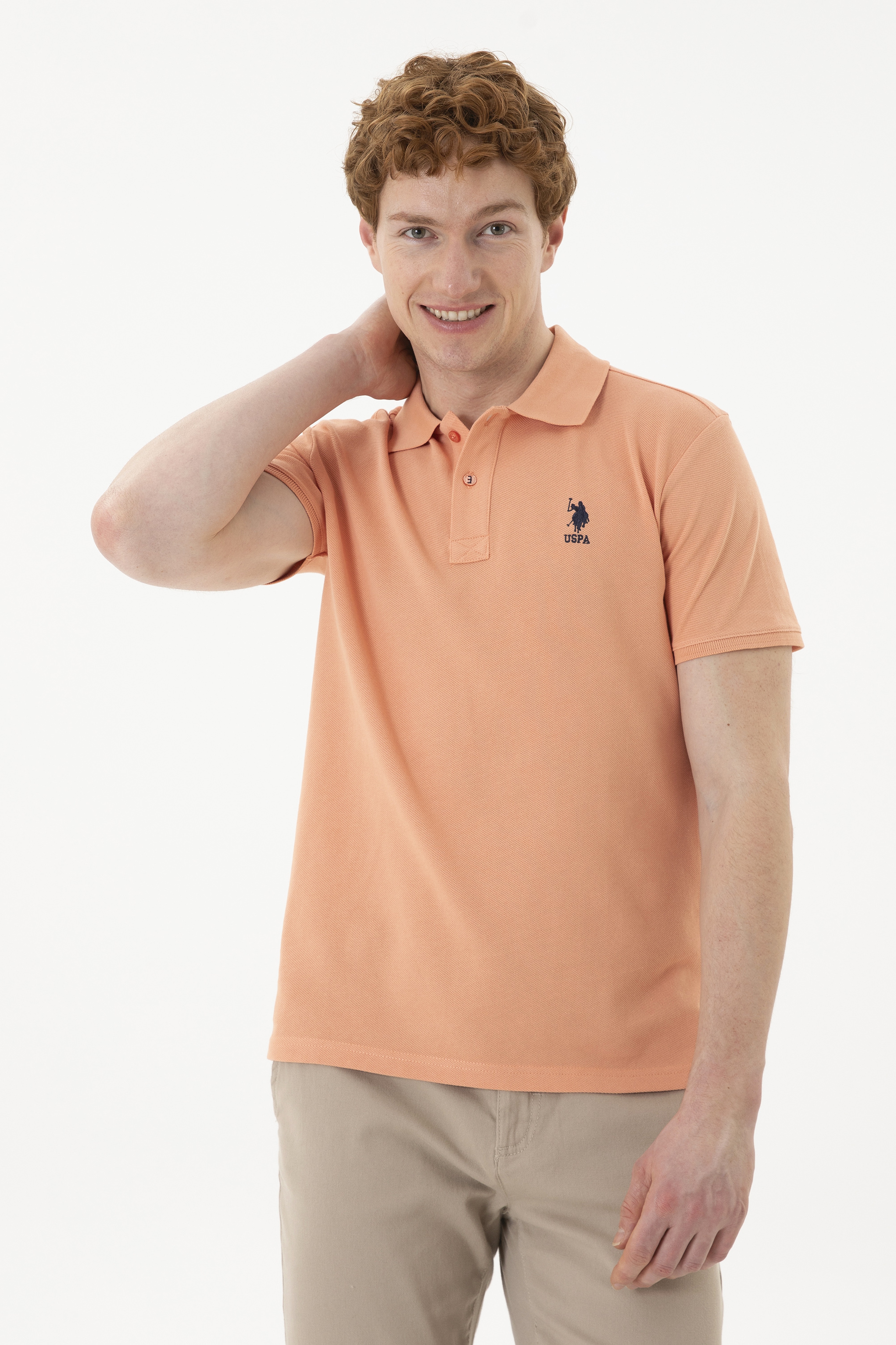 Erkek Slim Fit Polo Yaka Somon Basic Tişört - Image 3
