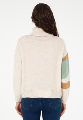 Kadın Krem V Yaka Kazak - 50293108014