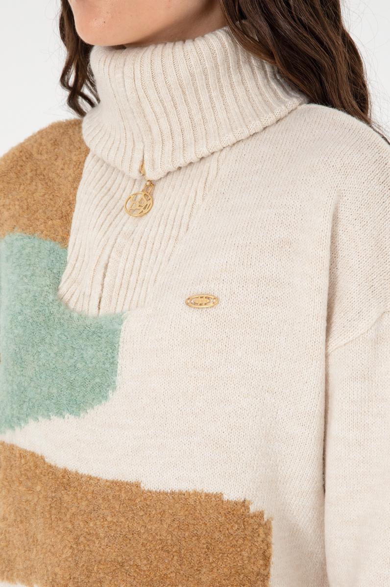 Kadın Krem V Yaka Kazak