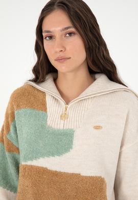 Kadın Krem V Yaka Kazak - 50293108014