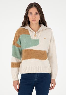 Kadın Krem V Yaka Kazak - 50293108014