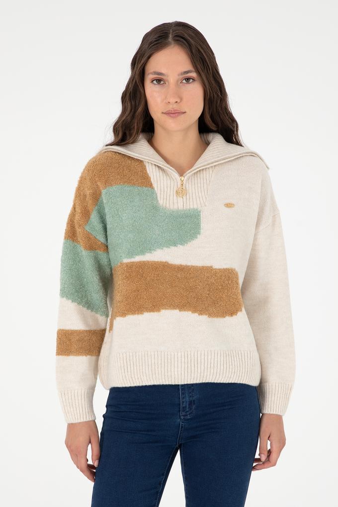 Kadın Krem V Yaka Kazak