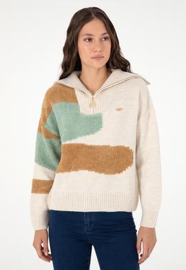 Kadın Krem V Yaka Kazak - 50293108014