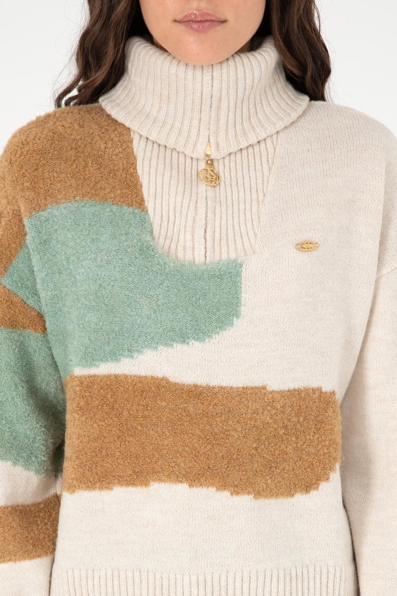 Kadın Krem V Yaka Kazak - 50293108014