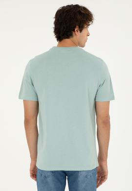 Erkek Regular Fit Bisiklet Yaka Su Yeşili Basic Tişört - 50294224101