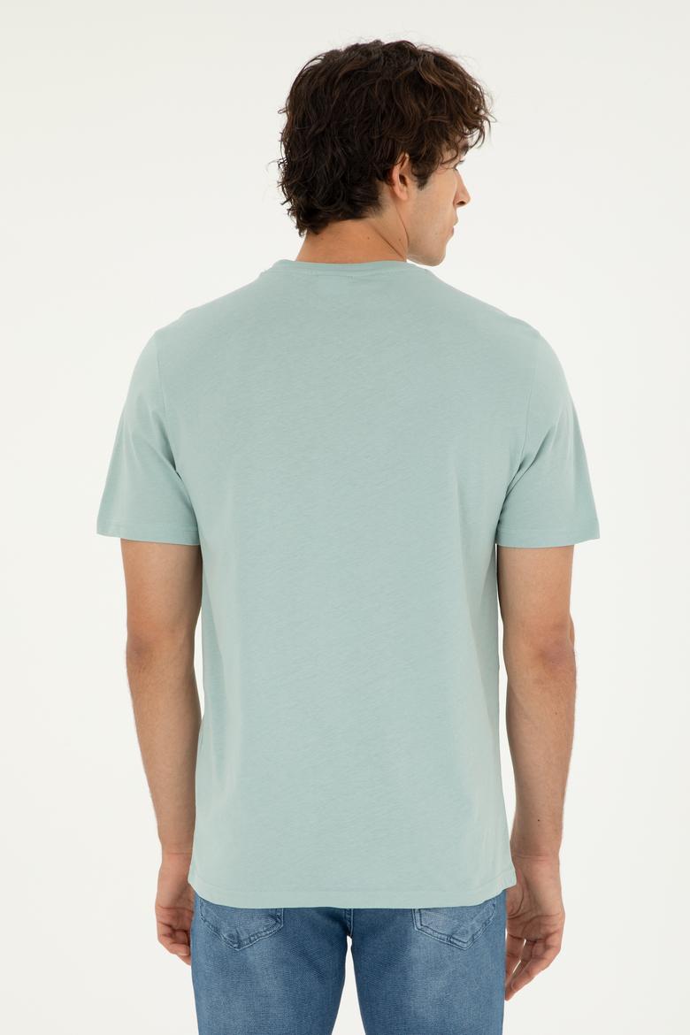 Erkek Regular Fit Bisiklet Yaka Su Yeşili Basic Tişört - 50294224101