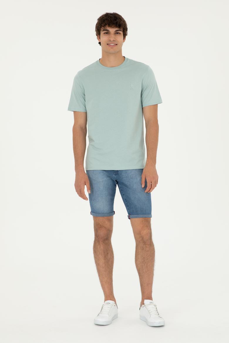 Erkek Regular Fit Bisiklet Yaka Su Yeşili Basic Tişört - 50294224101