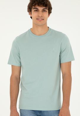Erkek Regular Fit Bisiklet Yaka Su Yeşili Basic Tişört - 50294224101