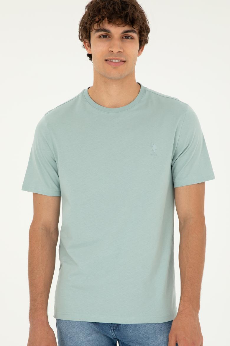 Erkek Regular Fit Bisiklet Yaka Su Yeşili Basic Tişört - 50294224101