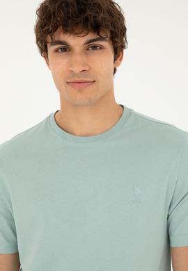 Erkek Regular Fit Bisiklet Yaka Su Yeşili Basic Tişört - 50294224101