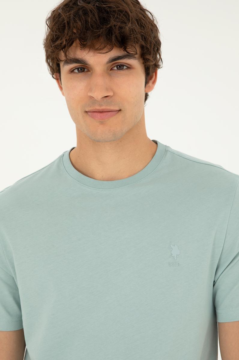 Erkek Regular Fit Bisiklet Yaka Su Yeşili Basic Tişört