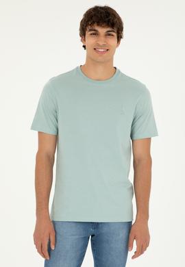Erkek Regular Fit Bisiklet Yaka Su Yeşili Basic Tişört - 50294224101