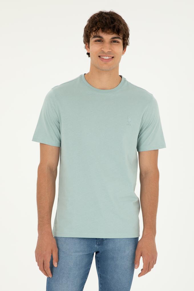 Erkek Regular Fit Bisiklet Yaka Su Yeşili Basic Tişört