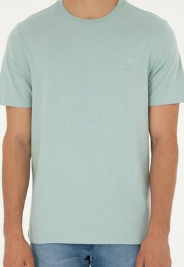 Erkek Regular Fit Bisiklet Yaka Su Yeşili Basic Tişört - 50294224101