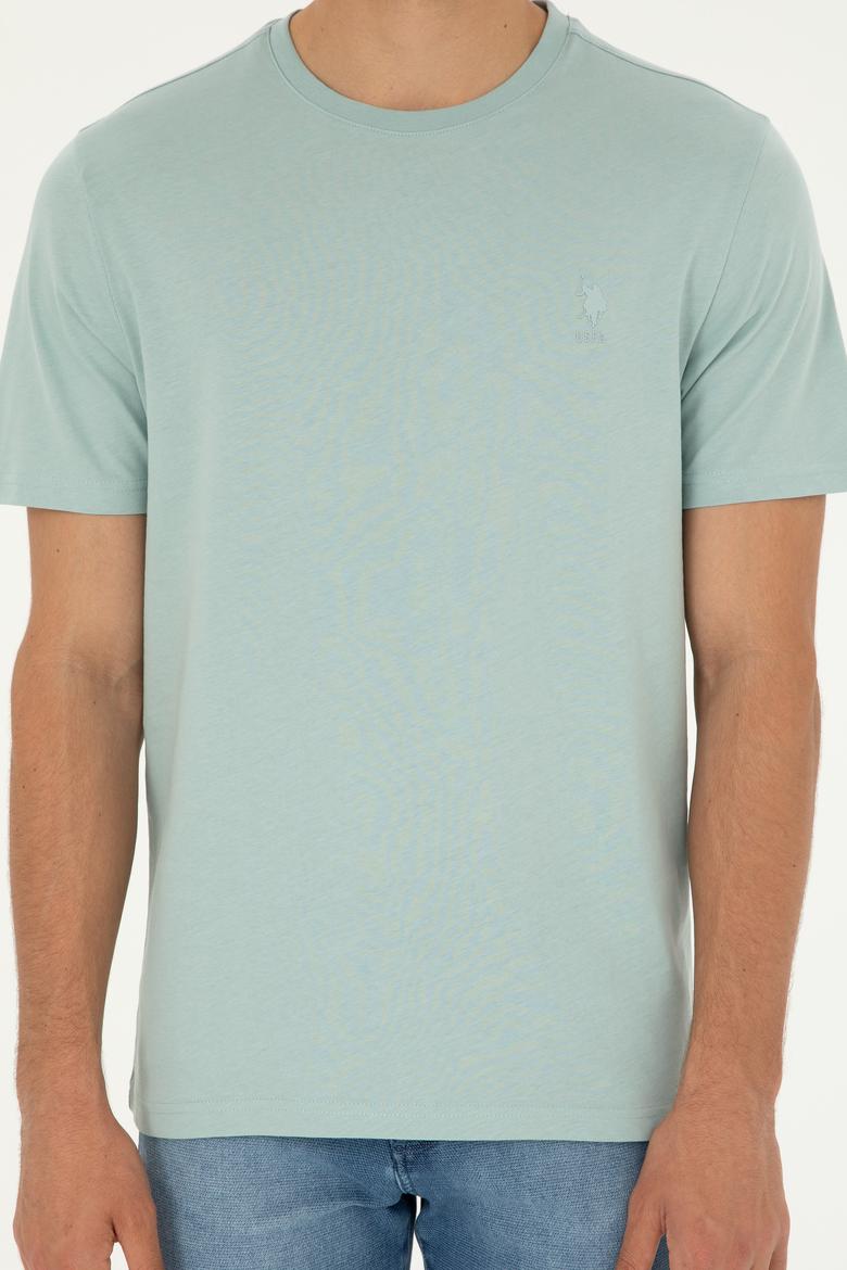 Erkek Regular Fit Bisiklet Yaka Su Yeşili Basic Tişört - 50294224101