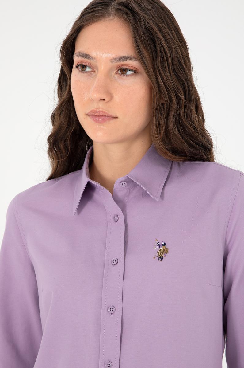 Kadın Lila Uzun Kollu Basic Gömlek