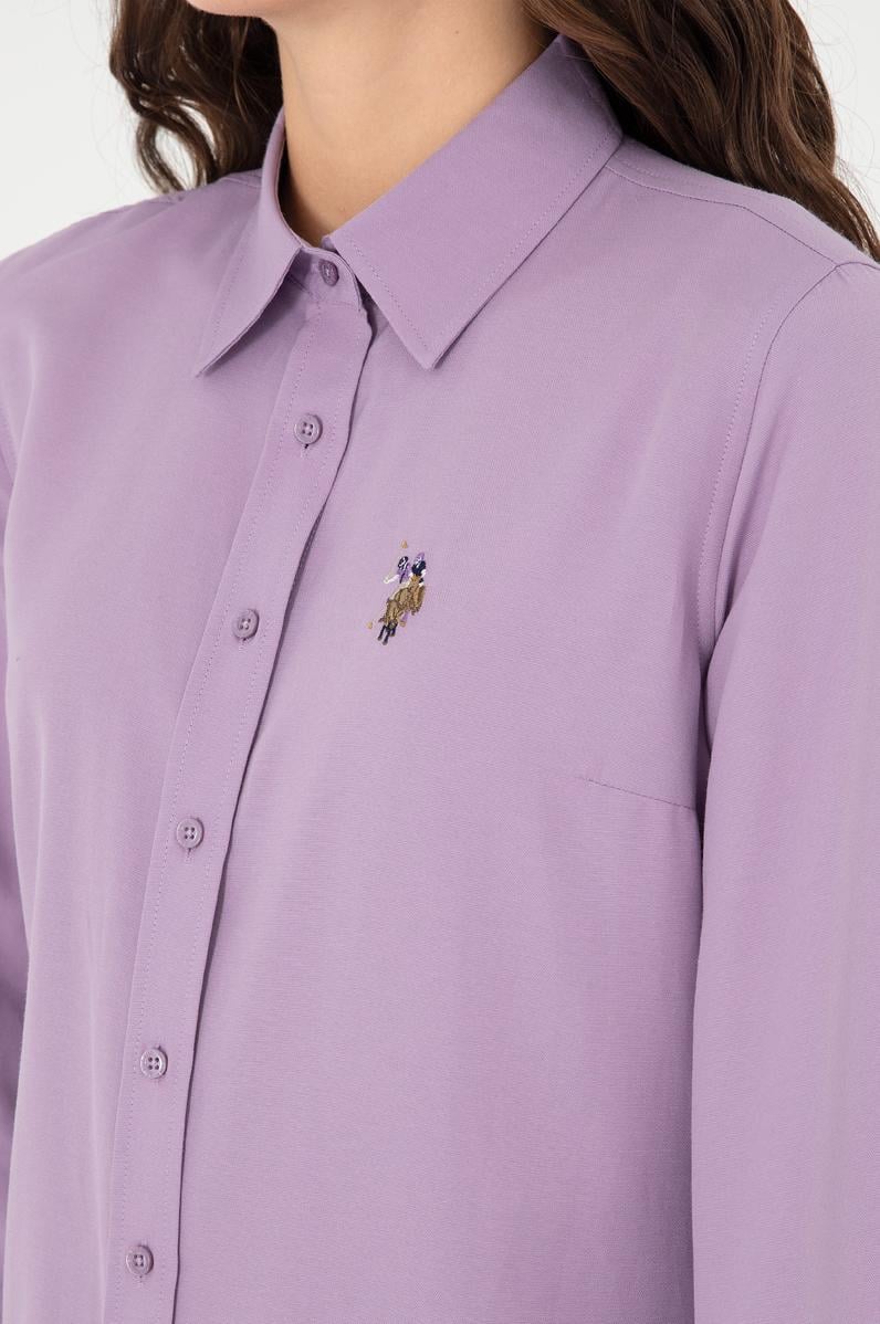 Kadın Lila Uzun Kollu Basic Gömlek