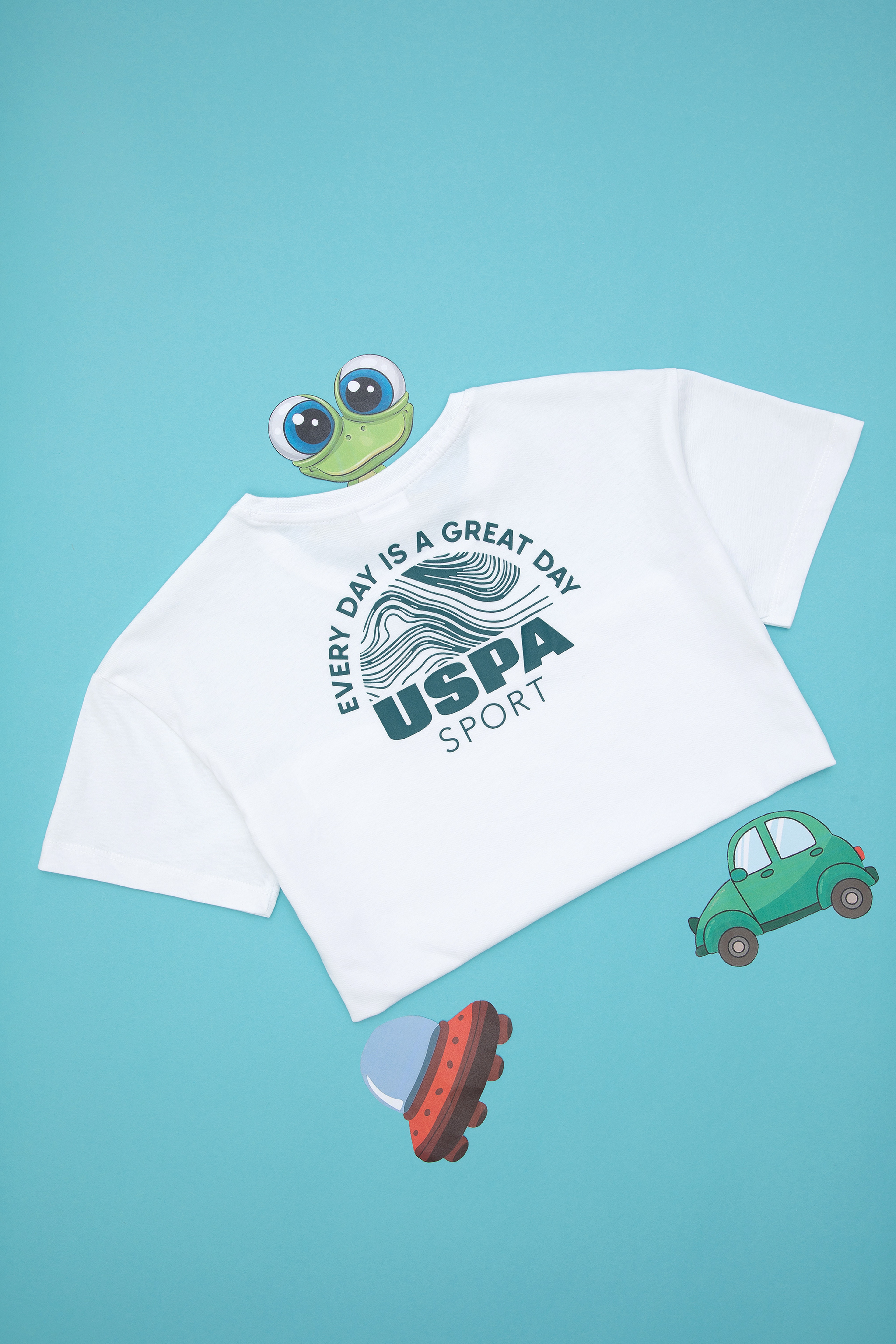 Erkek Çocuk Beyaz Bisiklet Yaka Tişört - Image 1