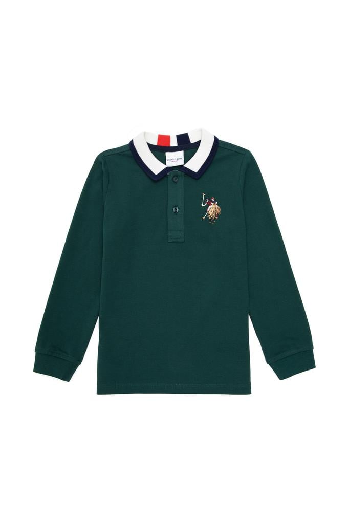 Erkek Çocuk Koyu Yeşil Basic Polo Yaka Sweatshirt