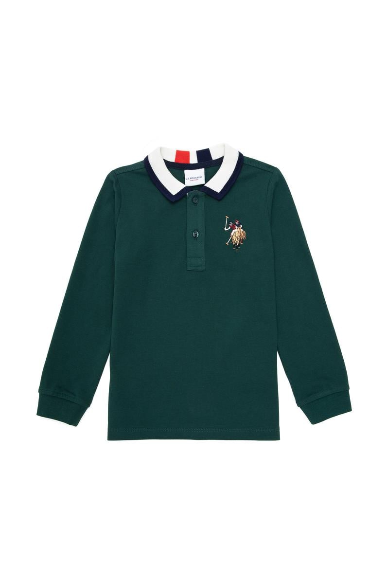 Erkek Çocuk Koyu Yeşil Basic Polo Yaka Sweatshirt