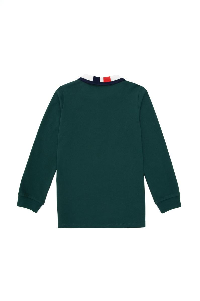 Erkek Çocuk Koyu Yeşil Basic Polo Yaka Sweatshirt