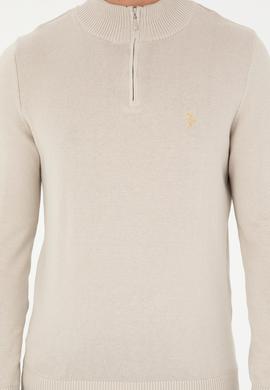 Erkek Slim Fit Yarım Fermuarlı Taş Basic Kazak - 50293517014