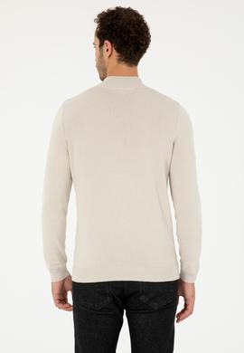 Erkek Slim Fit Yarım Fermuarlı Taş Basic Kazak - 50293517014