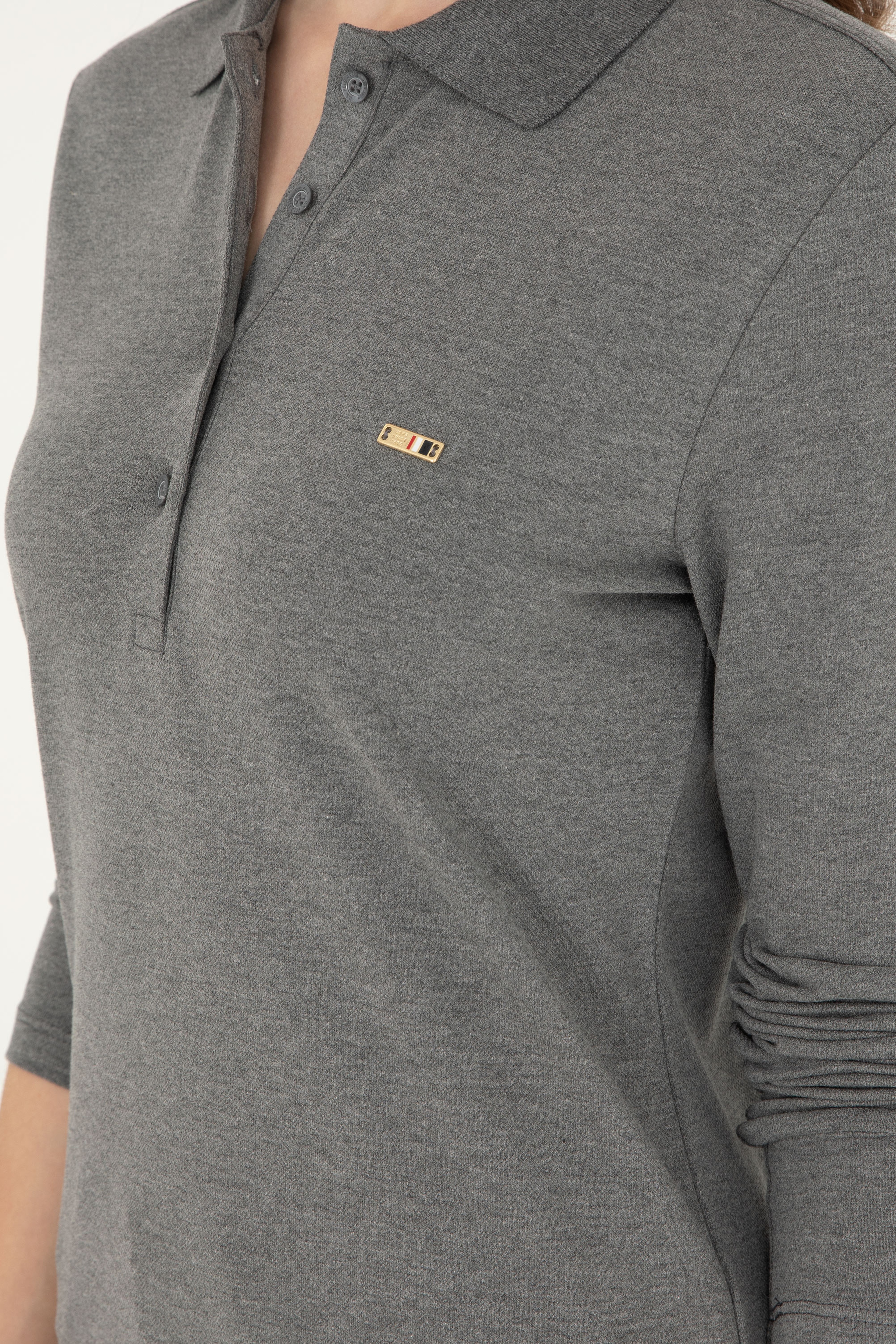 Kadın Antrasit Melanj Basic Polo Yaka Sweatshirt - Image 7