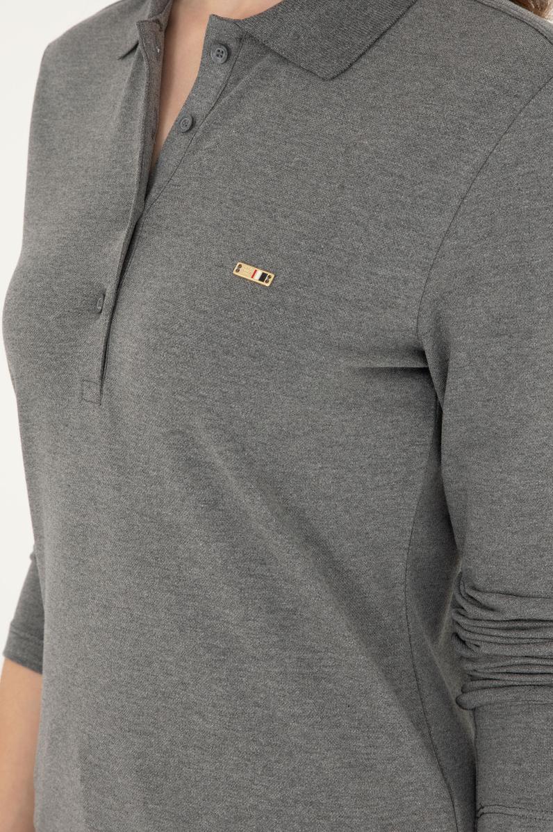 Kadın Antrasit Melanj Basic Polo Yaka Sweatshirt