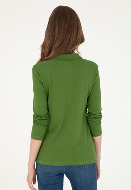 Kadın Yeşil Basic Polo Yaka Sweatshirt - 50296941110