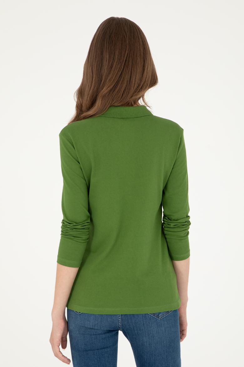 Kadın Yeşil Basic Polo Yaka Sweatshirt - 50296941110