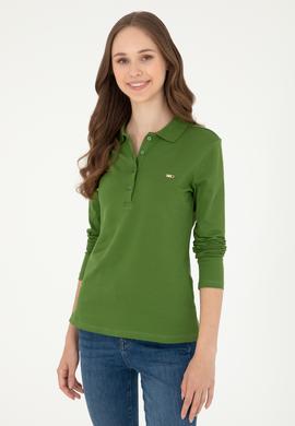 Kadın Yeşil Basic Polo Yaka Sweatshirt - 50296941110