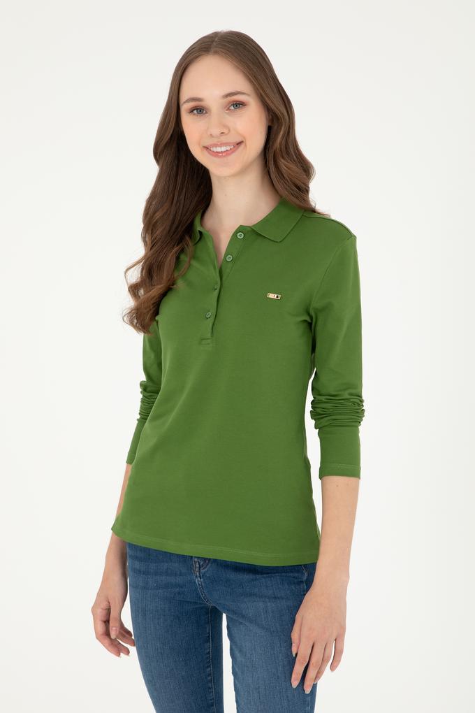 Kadın Yeşil Basic Polo Yaka Sweatshirt