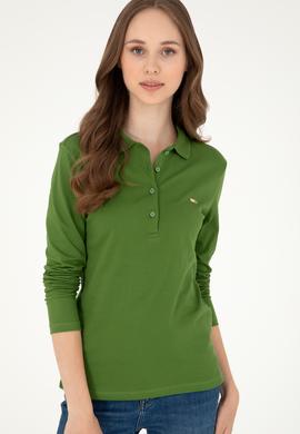 Kadın Yeşil Basic Polo Yaka Sweatshirt - 50296941110
