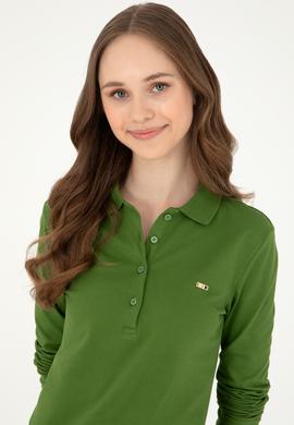 Kadın Yeşil Basic Polo Yaka Sweatshirt - 50296941110