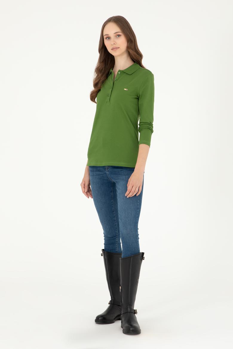 Kadın Yeşil Basic Polo Yaka Sweatshirt - 50296941110