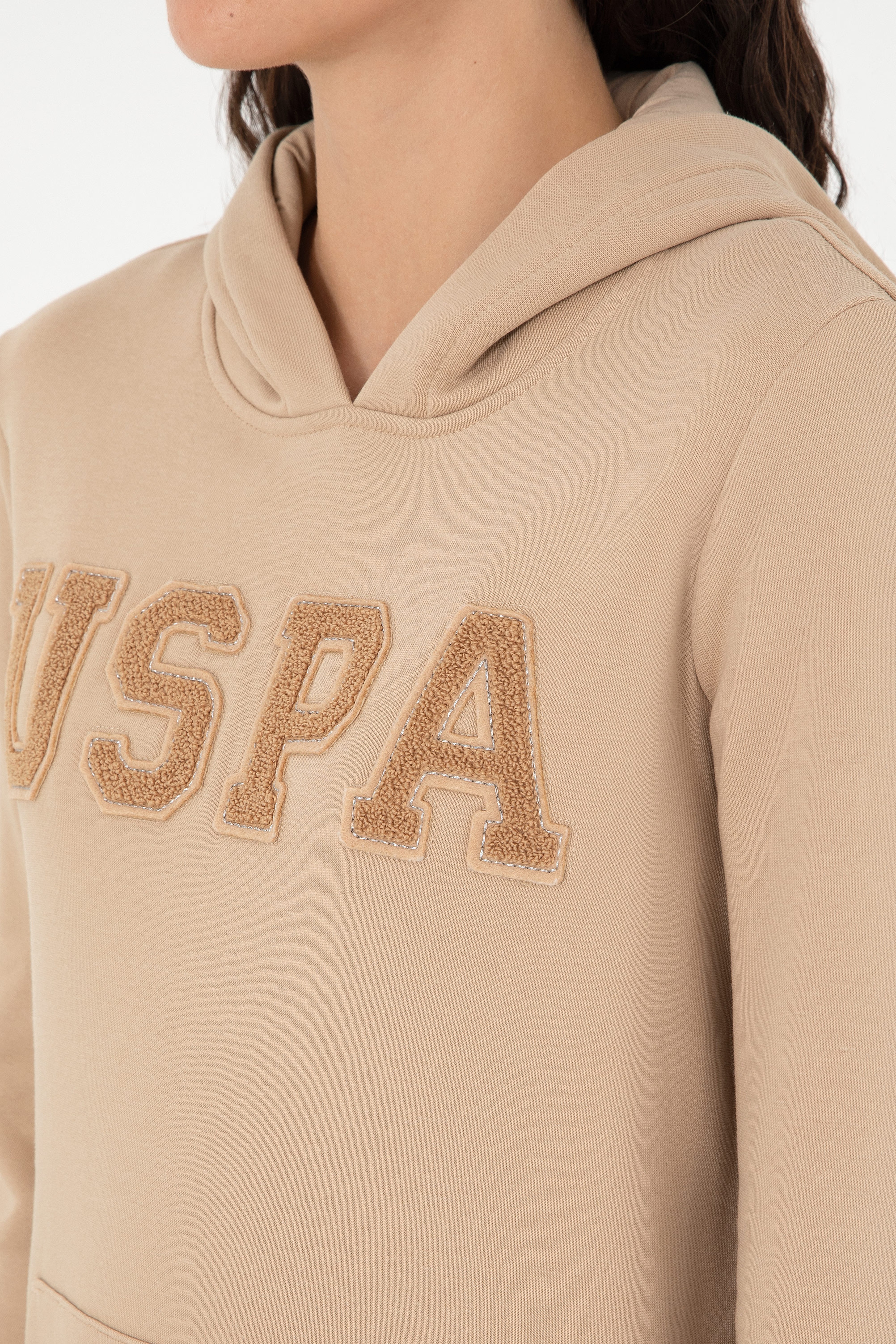 Kadın Kum Basic Kapüşonlu Sweatshirt - Image 7