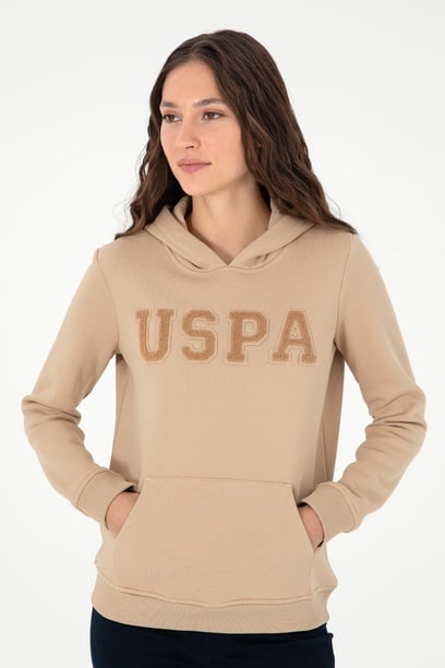 Kadın Kum Basic Kapüşonlu Sweatshirt