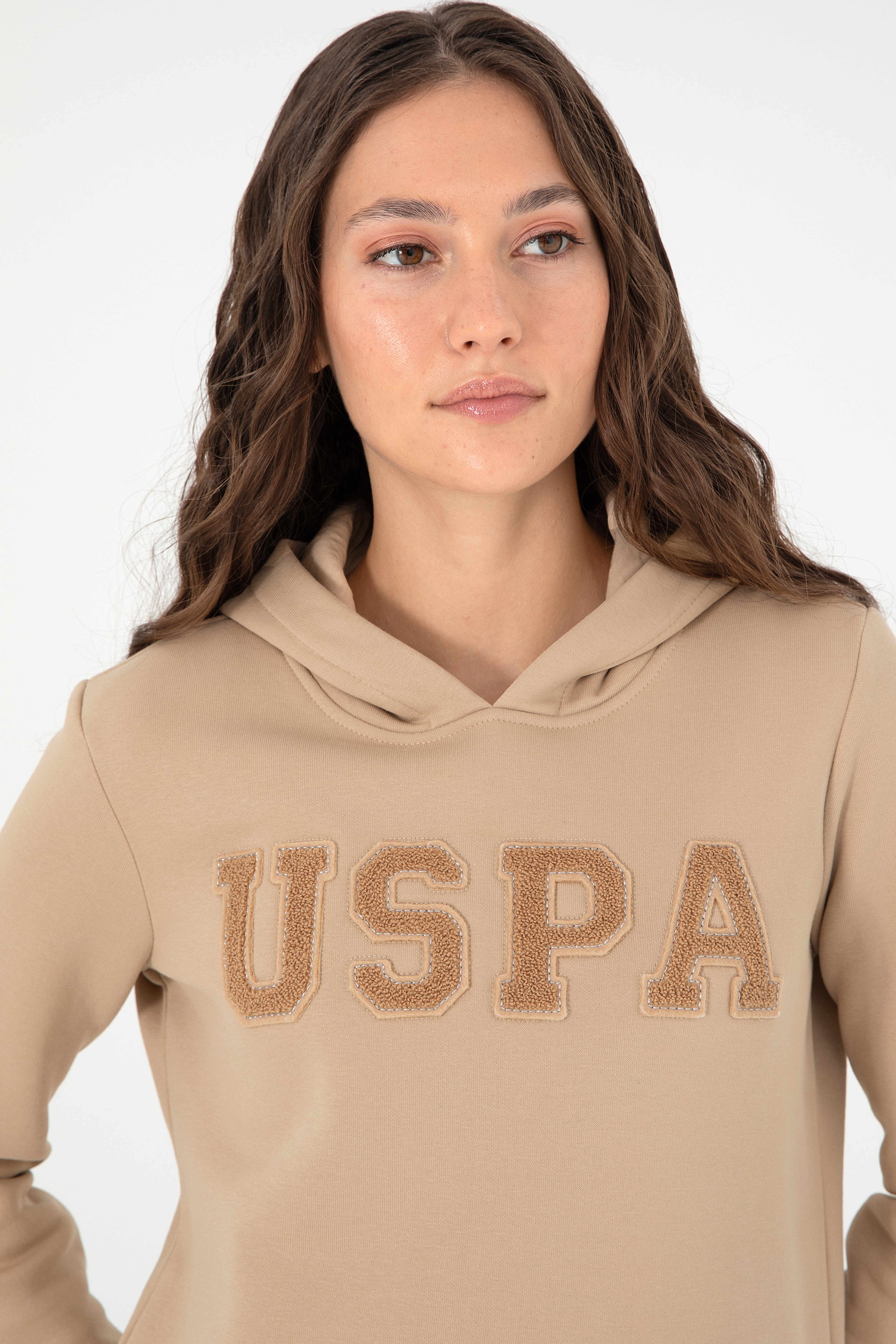 Kadın Kum Basic Kapüşonlu Sweatshirt