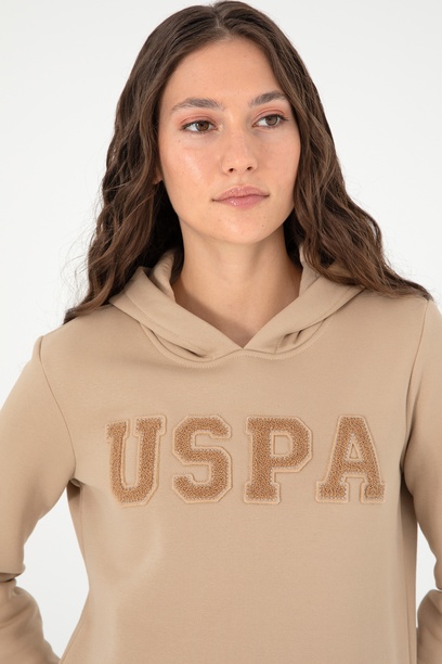 Kadın Kum Basic Kapüşonlu Sweatshirt