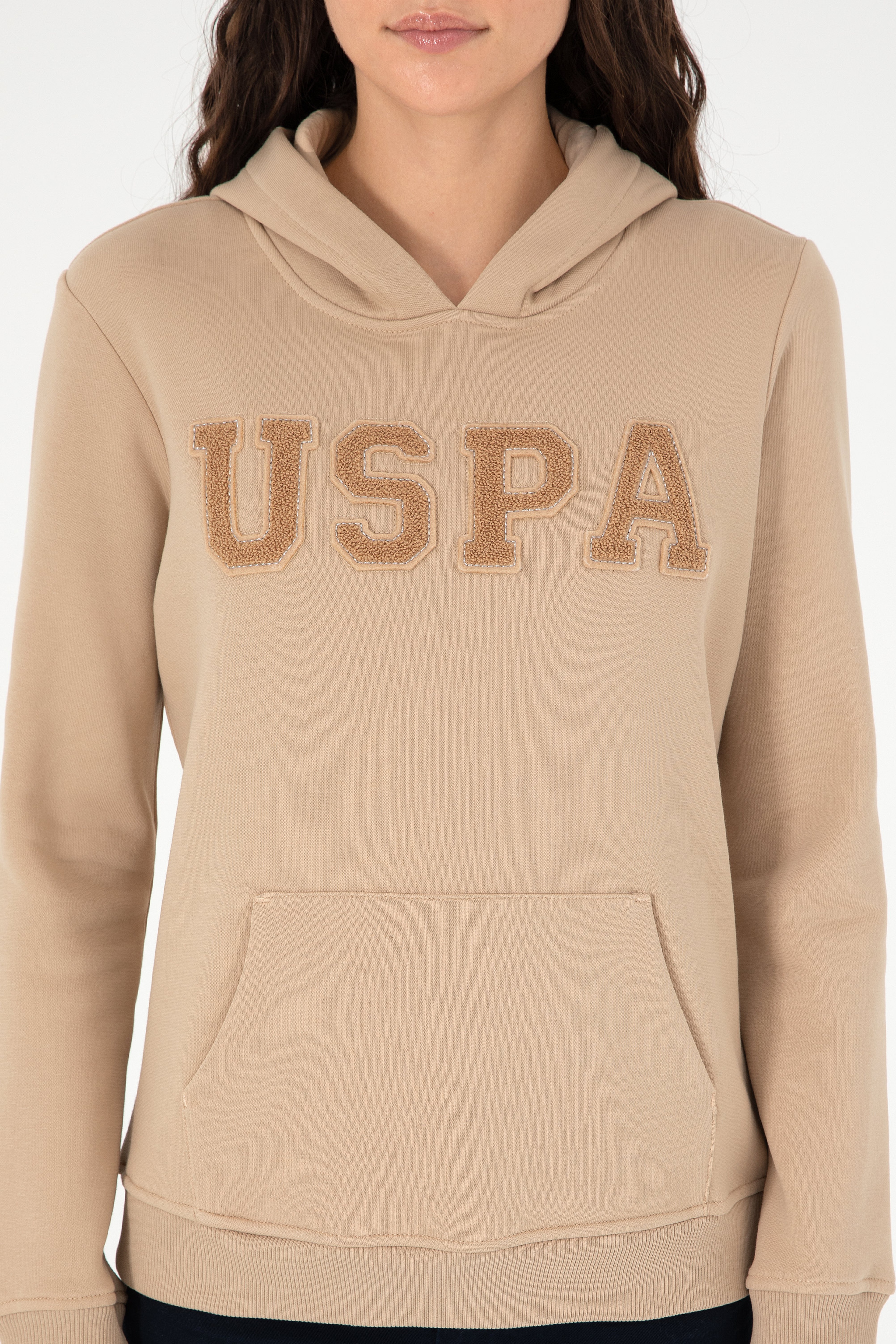 Kadın Kum Basic Kapüşonlu Sweatshirt - Image 6