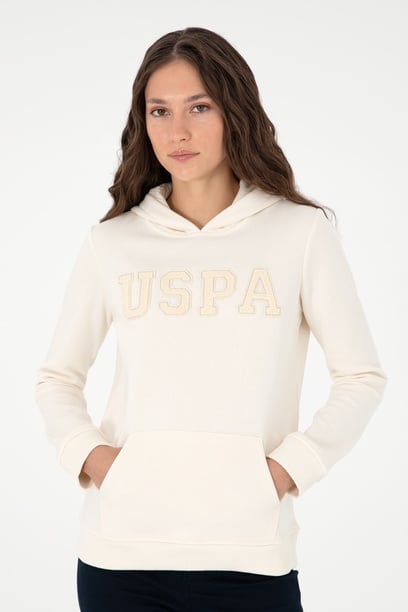 Kadın Krem Basic Kapüşonlu Sweatshirt
