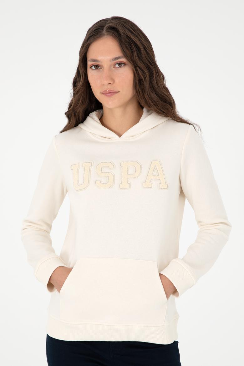 Kadın Krem Basic Kapüşonlu Sweatshirt - 50296931087