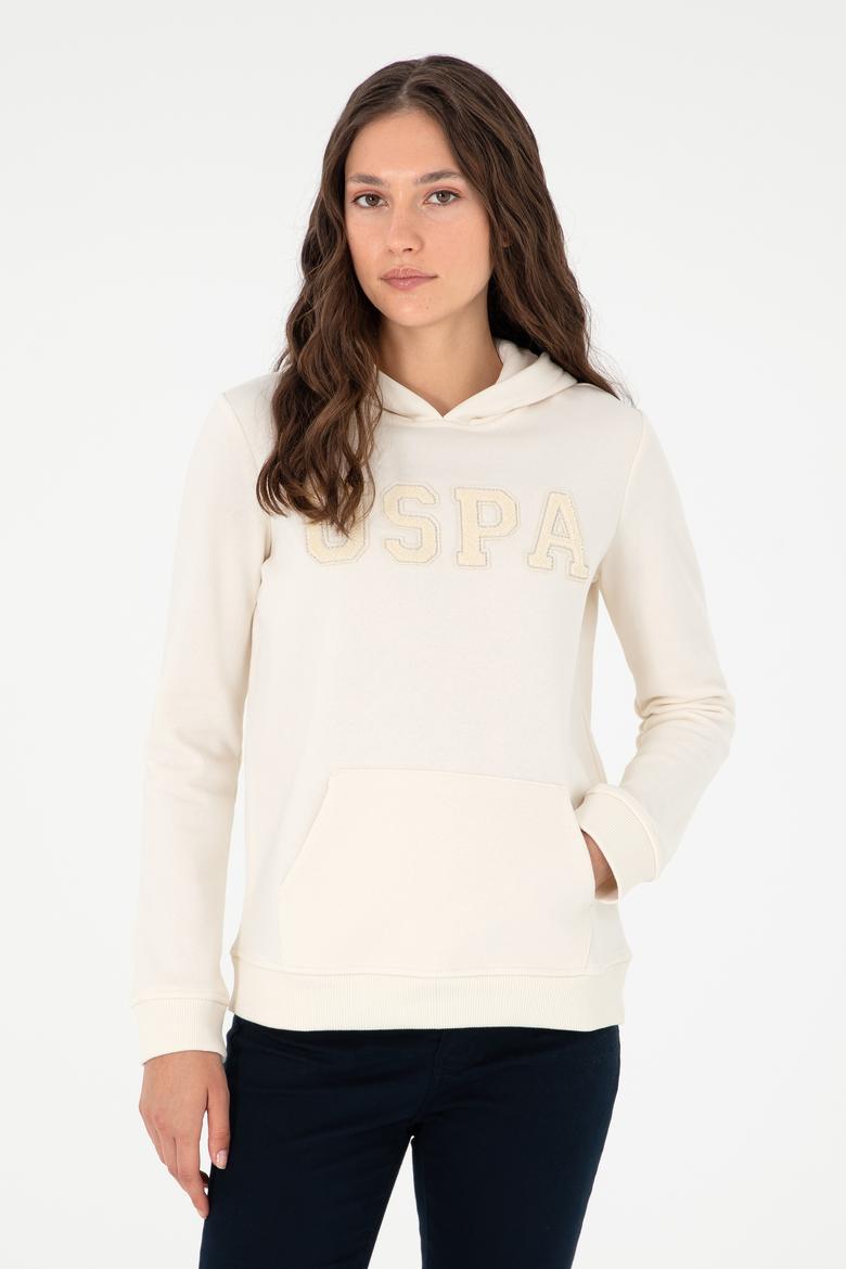Kadın Krem Basic Kapüşonlu Sweatshirt
