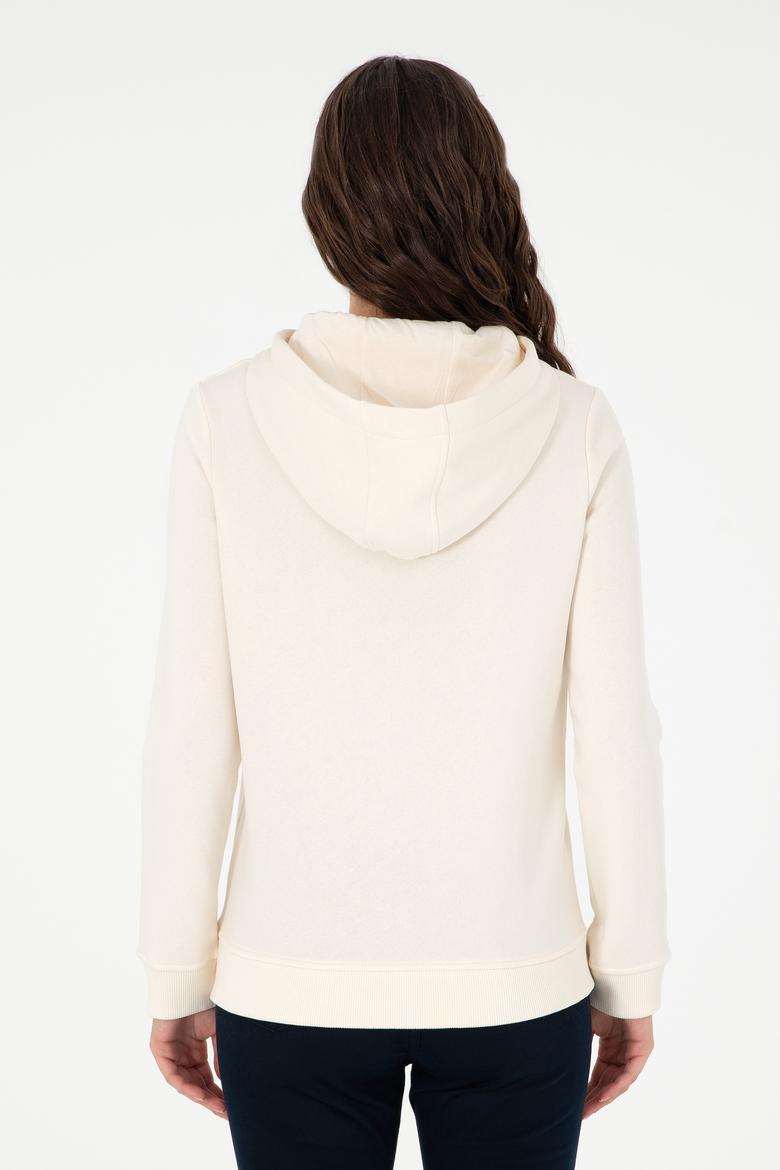 Kadın Krem Basic Kapüşonlu Sweatshirt - 50296931087