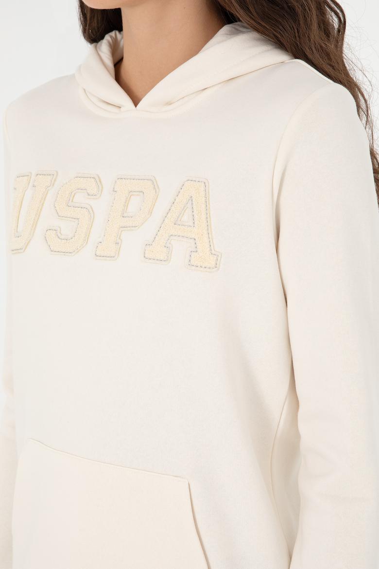 Kadın Krem Basic Kapüşonlu Sweatshirt - 50296931087