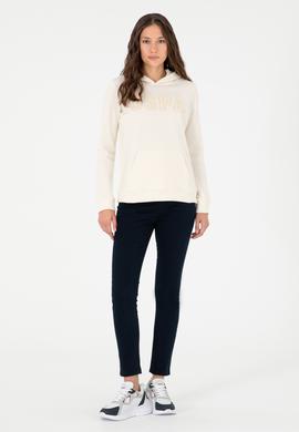 Kadın Krem Basic Kapüşonlu Sweatshirt - 50296931087